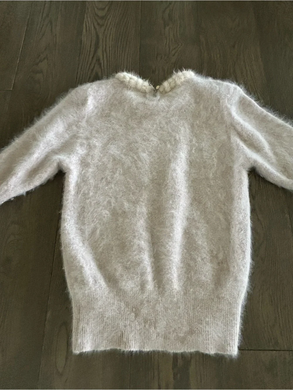 Soft Angora Fuzzy Sweater detailed neckline in Off-White